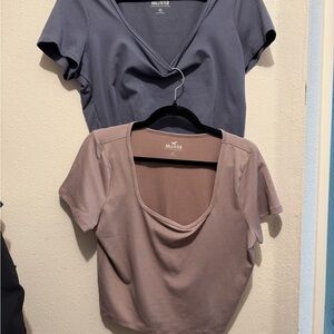 Hollister Women's Ribbed Crop Tops - blue and Mauve